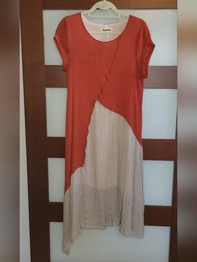 Mordenmiss Colorblock Midi Dress in Rust and Beige